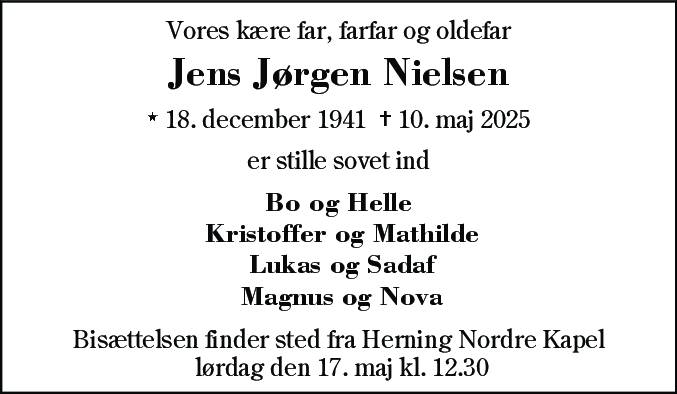 Dødsannonce for Jens Jørgen Nielsen