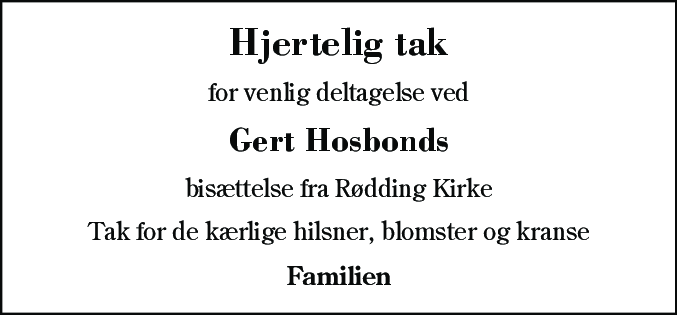 Dødsannonce for Gert Hosbond
