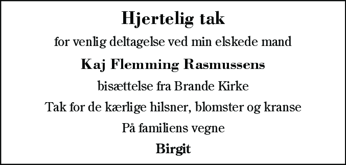 Dødsannonce for Kaj Flemming Rasmussen