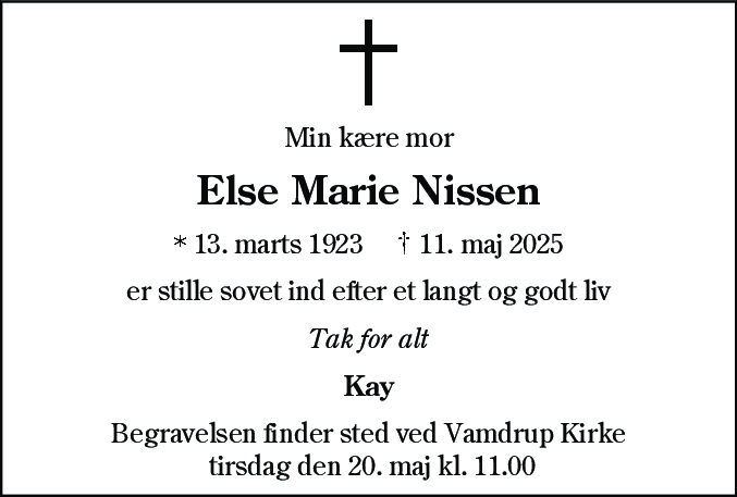 Dødsannonce for Else Marie Nissen