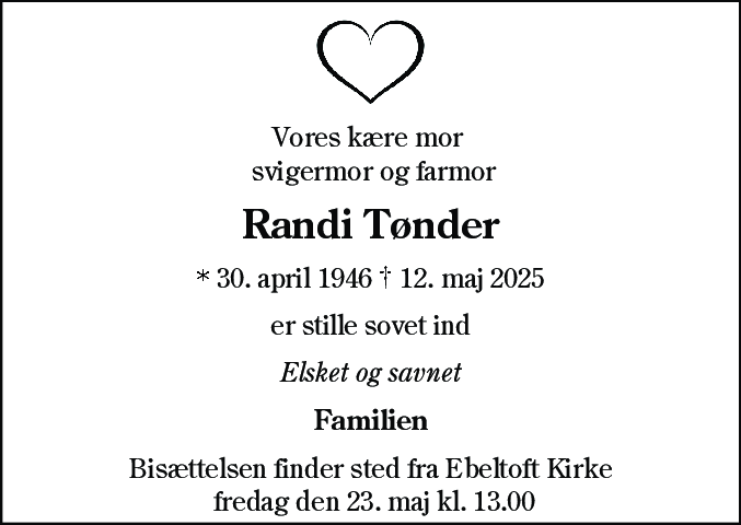 Dødsannonce for Randi Tønder
