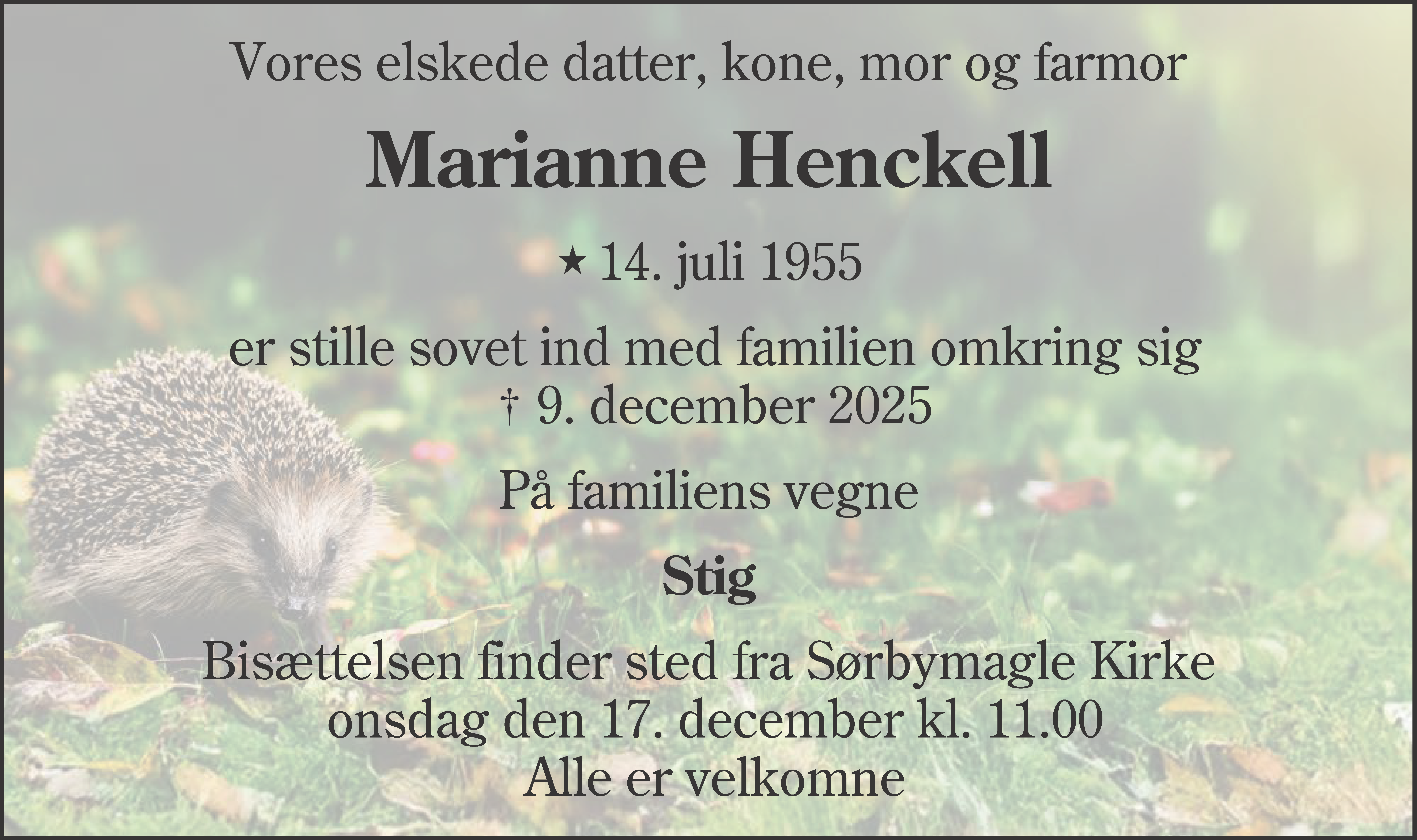 Dødsannonce for Marianne Henckell