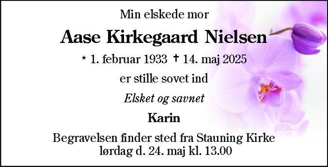Dødsannonce for Aase Kirkegaard Nielsen
