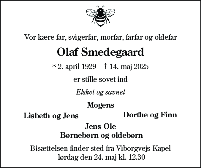 Dødsannonce for Olaf Smedegaard
