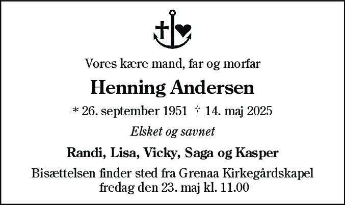 Dødsannonce for Henning Andersen