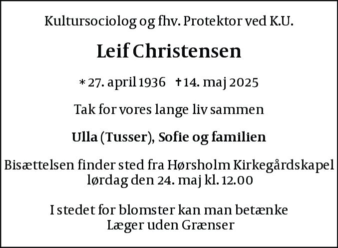 Dødsannonce for Leif Christensen