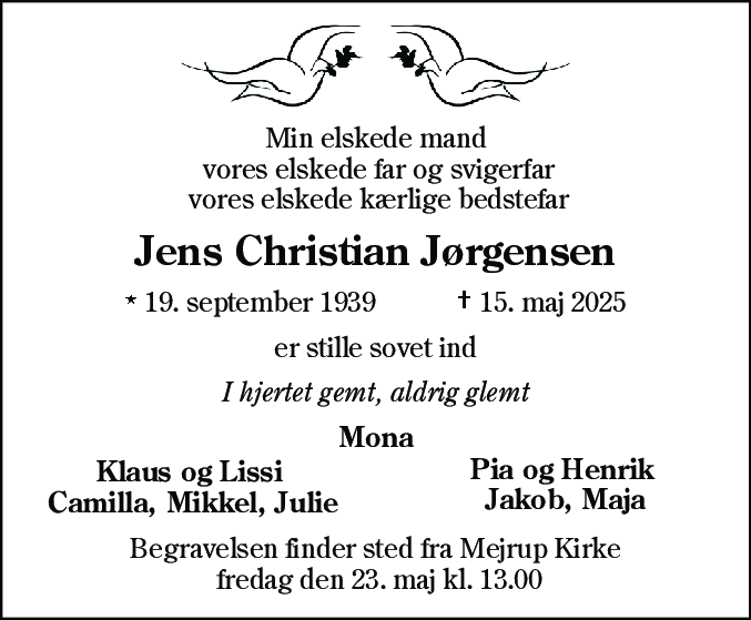 Dødsannonce for Jens Christian Jørgensen