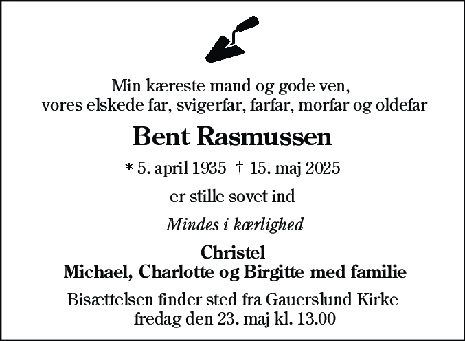 Dødsannonce for Bent Rasmussen