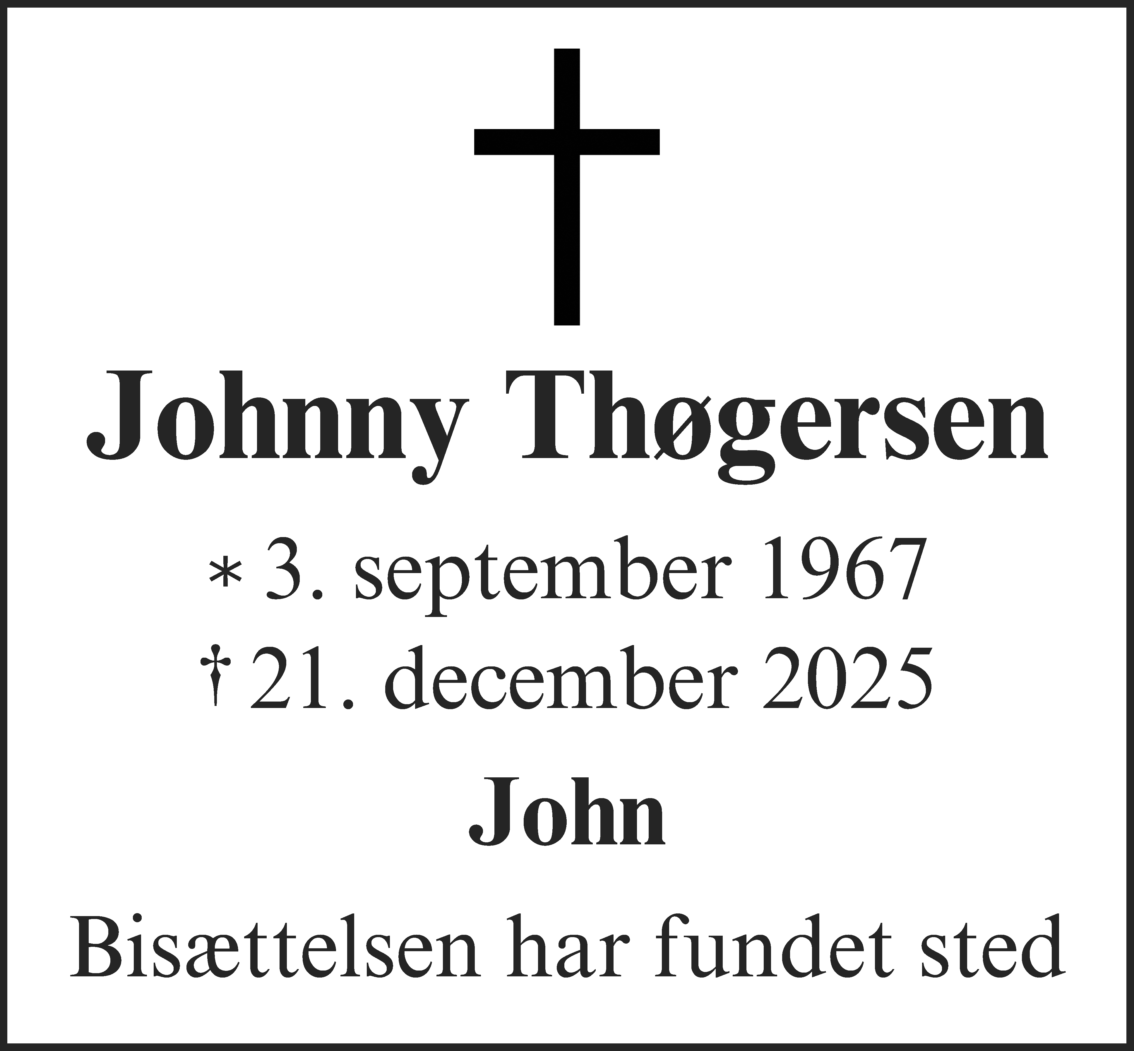 Dødsannonce for Johnny Thøgersen