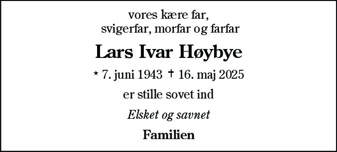 Dødsannonce for Lars Ivar Høybye