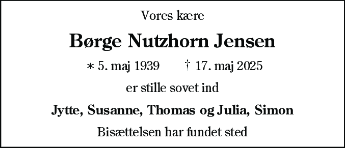 Dødsannonce for Børge Nutzhorn Jensen