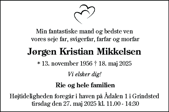 Dødsannonce for Jørgen Kristian Mikkelsen