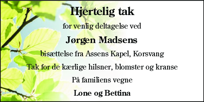 Dødsannonce for Jørgen Madsen