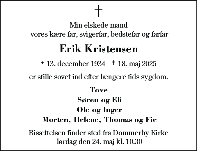 Dødsannonce for Erik Kristensen