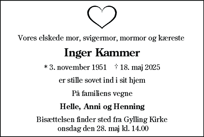 Dødsannonce for Inger Kammer