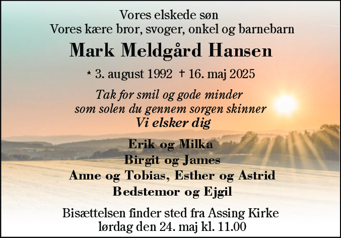 Dødsannonce for Mark Meldgaard Hansen