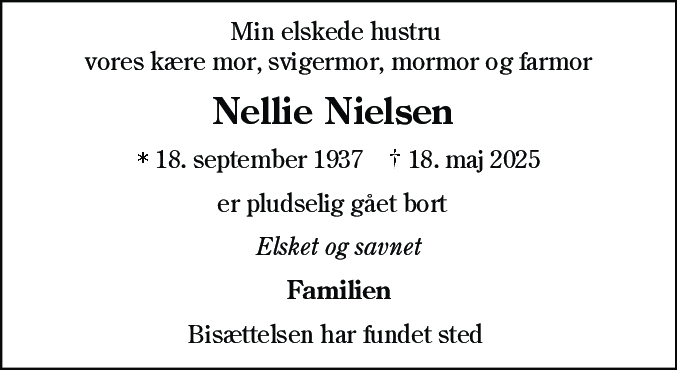 Dødsannonce for Petronella Maria Nielsen