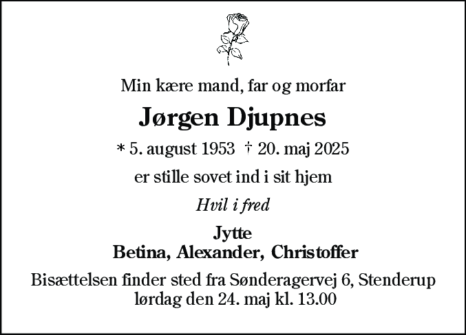 Dødsannonce for Jørgen Djupnes