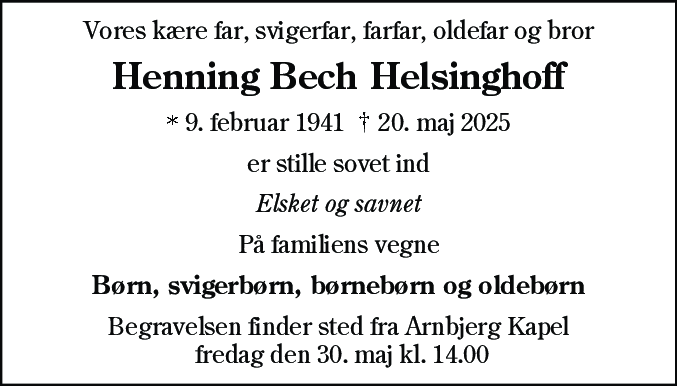 Dødsannonce for Henning Bech Helsinghoff