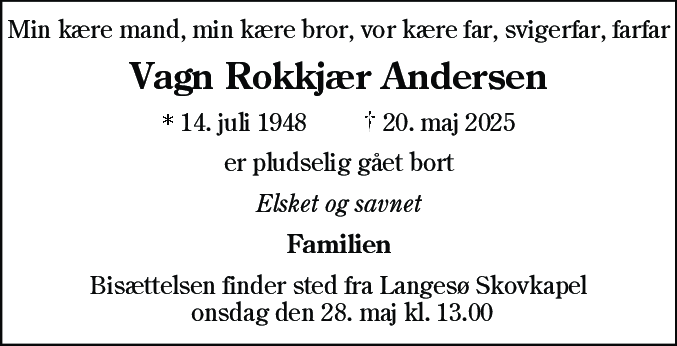 Dødsannonce for Vagn Rokkjær Andersen