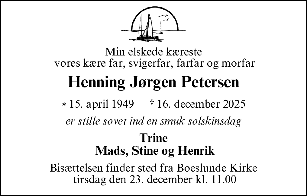 Dødsannonce for Henning Jørgen Petersen