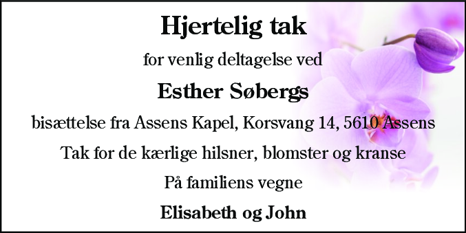Dødsannonce for Esther Søberg