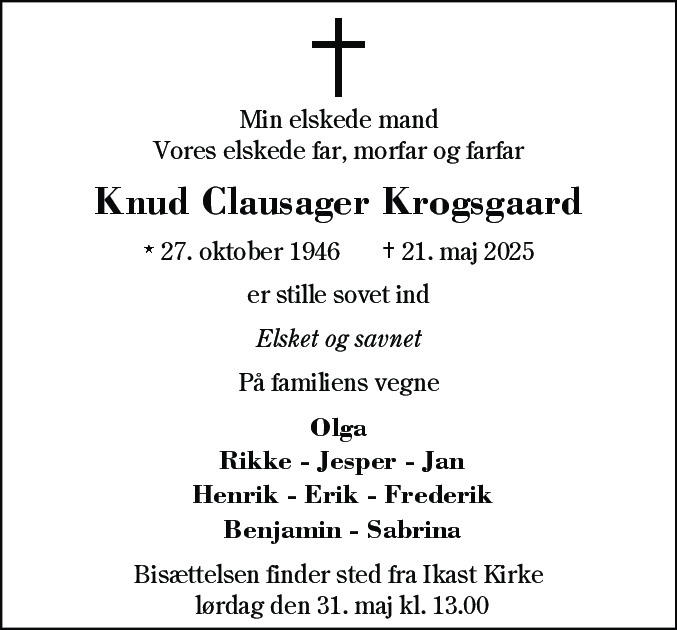 Dødsannonce for Knud Clausager Krogsgaard