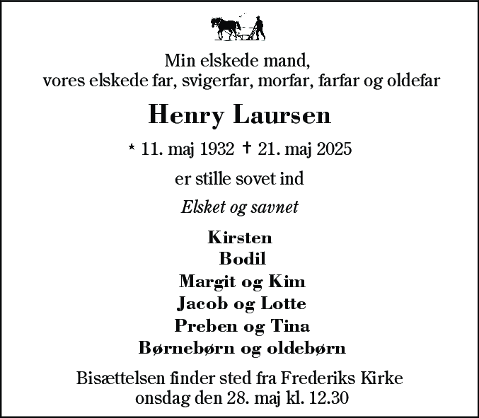 Dødsannonce for Henry Laursen