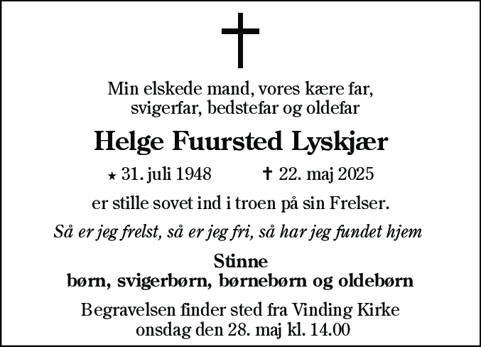 Dødsannonce for Helge Fuursted Lyskjær