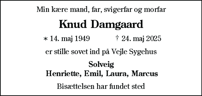 Dødsannonce for Knud Damgaard