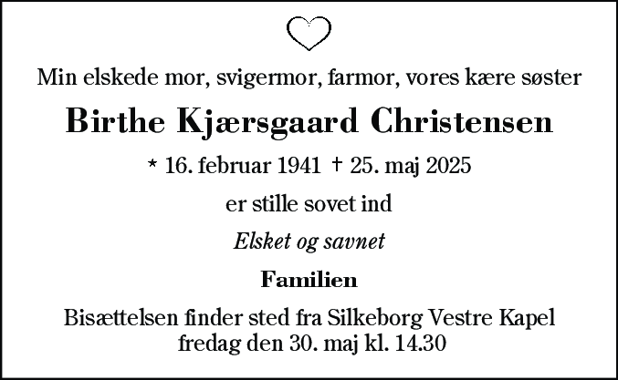 Dødsannonce for Birthe Kjærsgaard Christensen