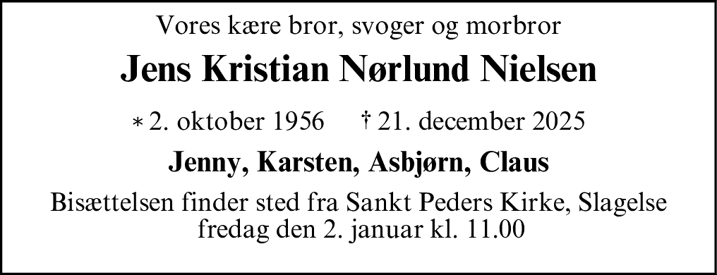 Dødsannonce for Jens Kristian Nørlund Nielsen