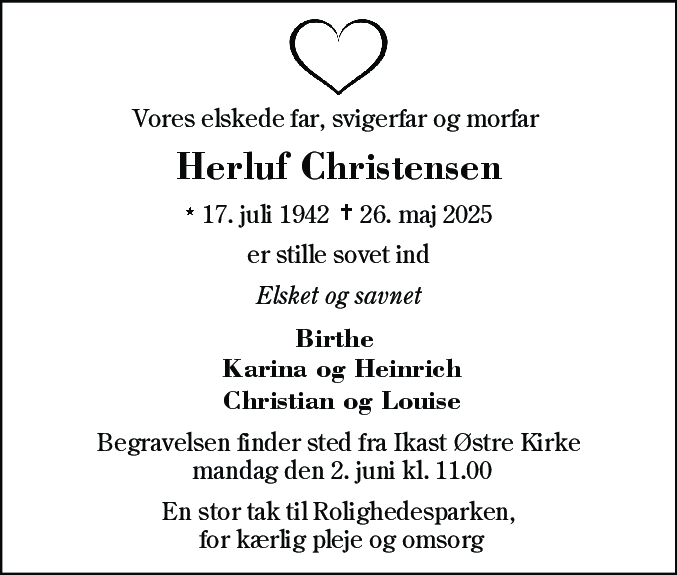 Dødsannonce for Herluf Christensen