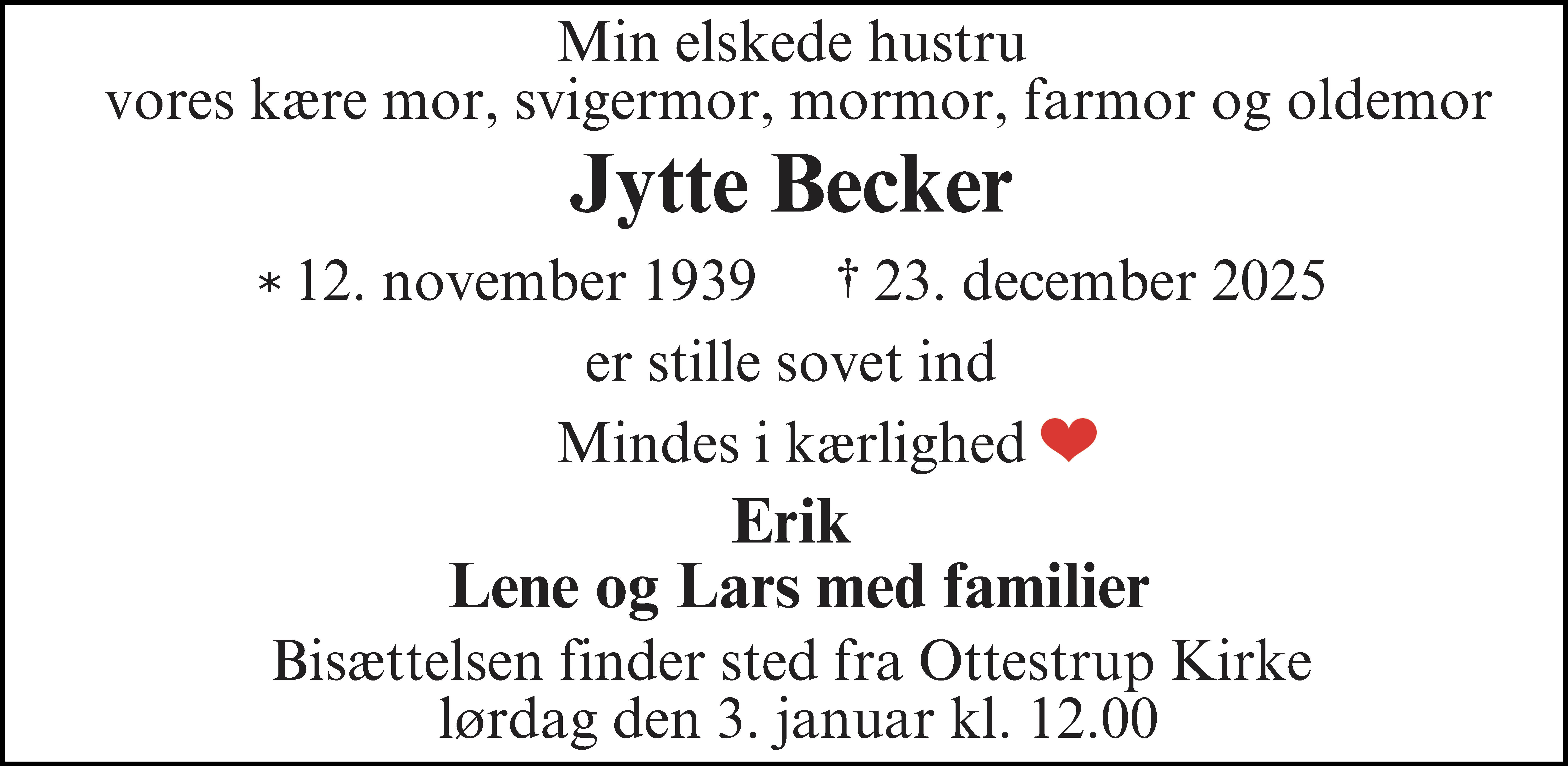 Dødsannonce for Jytte Becker