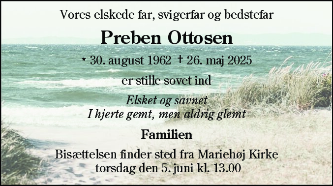 Dødsannonce for Preben Ottosen