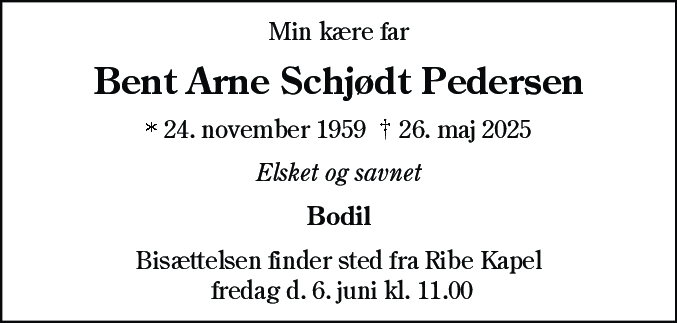 Dødsannonce for Bent Arne Schjødt Pedersen