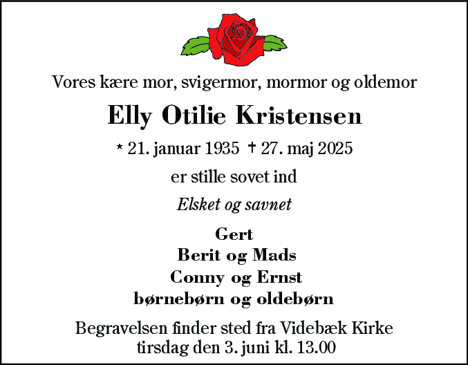 Dødsannonce for Elly Otilie Kristensen