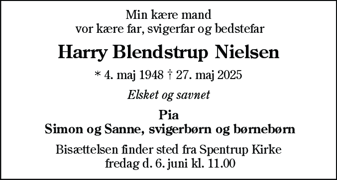 Dødsannonce for Harry Blendstrup Nielsen