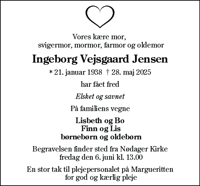 Dødsannonce for Ingeborg Jensen