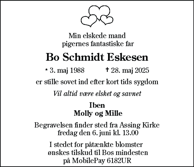 Dødsannonce for Bo Schmidt Eskesen