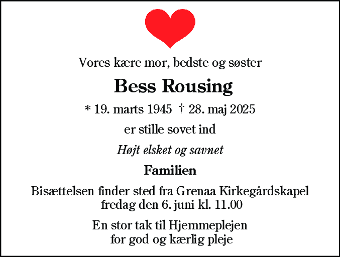Dødsannonce for Birthe Sørensen Rousing