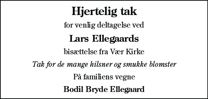 Dødsannonce for Lars Thorvald Ellegaard