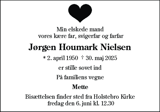 Dødsannonce for Jørgen Houmark Nielsen