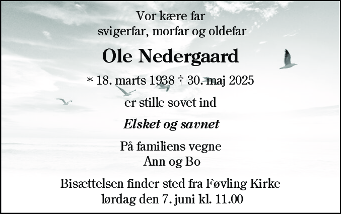 Dødsannonce for Ole Nedergaard