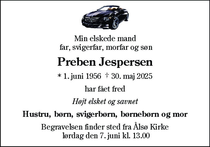 Dødsannonce for Preben Jespersen