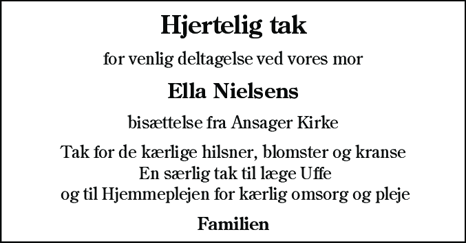 Dødsannonce for Ella Nielsen