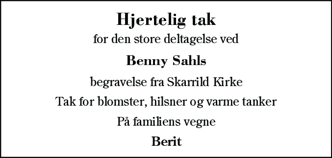 Dødsannonce for Benny Sahl