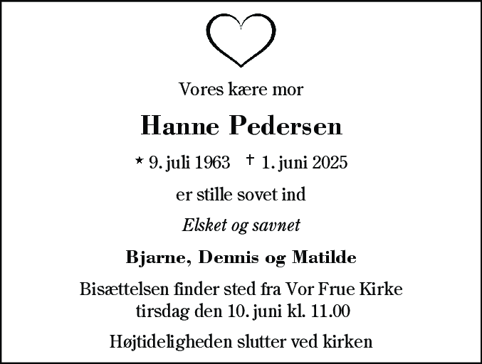 Dødsannonce for Hanne Pedersen