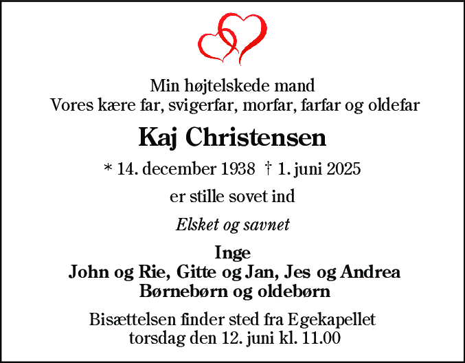Dødsannonce for Kaj Christensen