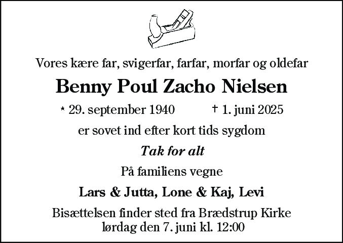Dødsannonce for Benny Poul Zacho Nielsen